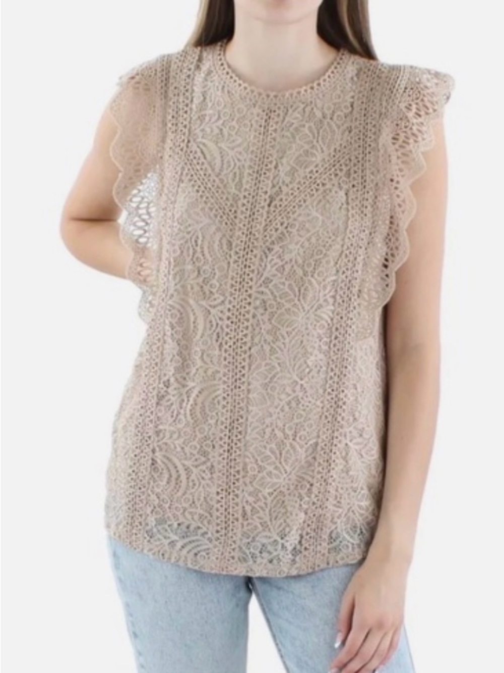 Cable & Gauge Beige Scalloped Lace Camisole